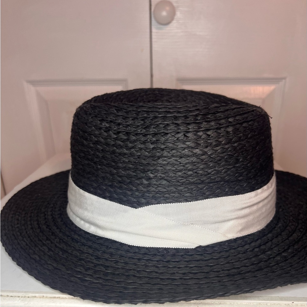 Womens Black Straw Beach Hat